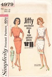 4979 SIMPLICITY 1963 JIFFY EASY 2 PIECE JIFFY DRESS, BELT  PATTERN  18 38B or 14 34"B or 12 32B choice
